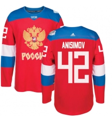 Men's Adidas Team Russia #42 Artem Anisimov Authentic Red Away 2016 World Cup of Hockey Jersey