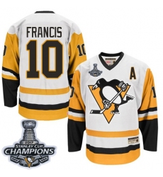 Men's CCM Pittsburgh Penguins #10 Ron Francis Authentic White Throwback 2017 Stanley Cup Champions NHL Jersey