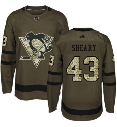 Youth Reebok Pittsburgh Penguins #43 Conor Sheary Authentic Green Salute to Service NHL Jersey