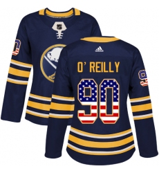 Women's Adidas Buffalo Sabres #90 Ryan O'Reilly Authentic Navy Blue USA Flag Fashion NHL Jersey