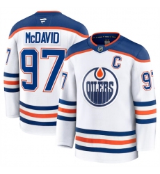 Men's Edmonton Oilers #97 Connor McDavid White 2024-25 Away Stitched Hockey Jersey