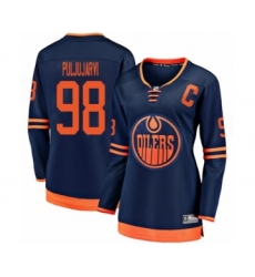 Women's Edmonton Oilers #98 Jesse Puljujarvi Authentic Navy Blue Alternate Fanatics Branded Breakaway Hockey Jersey