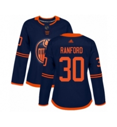 Women's Edmonton Oilers #30 Bill Ranford Authentic Navy Blue Alternate Hockey Jersey