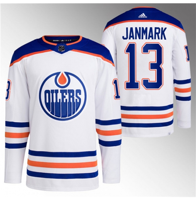 Men's Edmonton Oilers #13 Mattias Janmark White Stitched Jersey