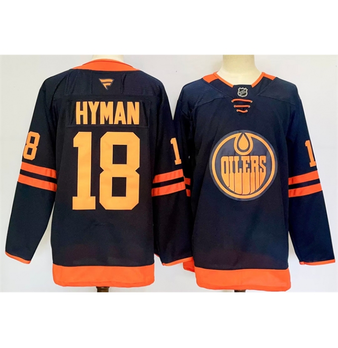 Men's Edmonton Oilers #18 Zach Hyman Navy 2024-25 Stitched Jersey