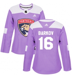 Women's Adidas Florida Panthers #16 Aleksander Barkov Authentic Purple Fights Cancer Practice NHL Jersey