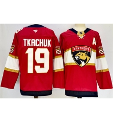 Men's Florida Panthers #19 Matthew Tkachuk Red 2024-25 Home With A Stitched Hockey Jersey