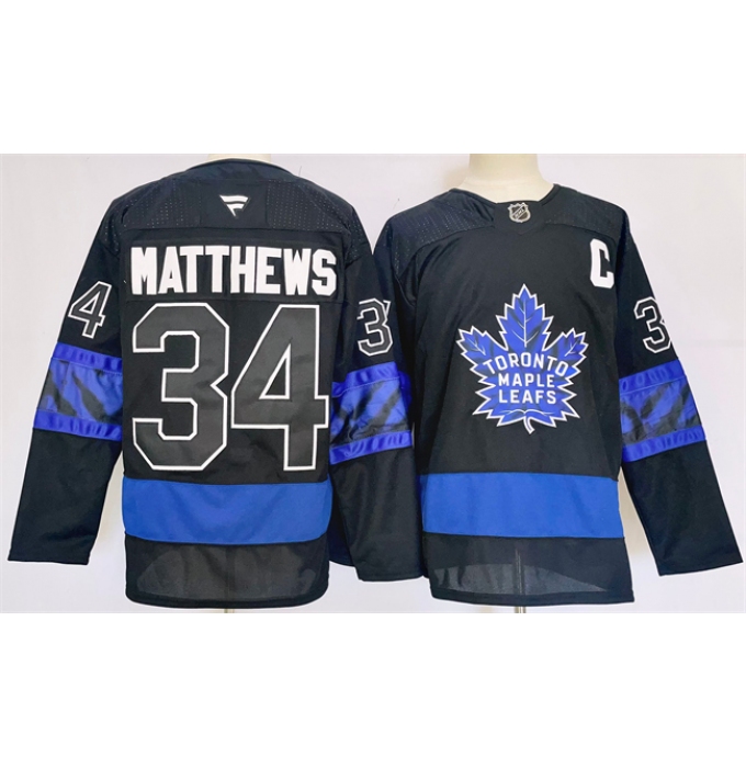 Men's Toronto Maple Leafs #34 Auston Matthews Black 2024-25 Stitched Jersey