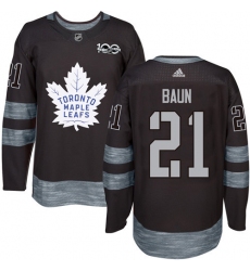 Men's Adidas Toronto Maple Leafs #21 Bobby Baun Authentic Black 1917-2017 100th Anniversary NHL Jersey