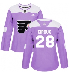 Women's Adidas Philadelphia Flyers #28 Claude Giroux Authentic Purple Fights Cancer Practice NHL Jersey