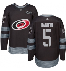 Men's Adidas Carolina Hurricanes #5 Noah Hanifin Premier Black 1917-2017 100th Anniversary NHL Jersey