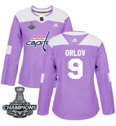 Women's Adidas Washington Capitals #9 Dmitry Orlov Authentic Purple Fights Cancer Practice 2018 Stanley Cup Final Champions NHL Jersey