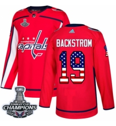 Youth Adidas Washington Capitals #19 Nicklas Backstrom Authentic Red USA Flag Fashion 2018 Stanley Cup Final Champions NHL Jersey