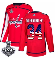 Men's Adidas Washington Capitals #34 Jonas Siegenthaler Authentic Red USA Flag Fashion 2018 Stanley Cup Final NHL Jersey
