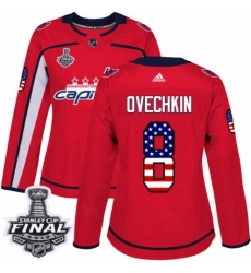 Women's Adidas Washington Capitals #8 Alex Ovechkin Authentic Red USA Flag Fashion 2018 Stanley Cup Final NHL Jersey