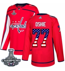 Youth Adidas Washington Capitals #77 T.J. Oshie Authentic Red USA Flag Fashion 2018 Stanley Cup Final Champions NHL Jersey