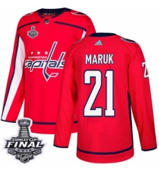 Men's Adidas Washington Capitals #21 Lucas Johansen Authentic Red Home 2018 Stanley Cup Final NHL Jersey