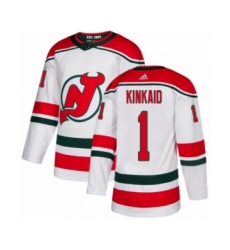 Men's Adidas New Jersey Devils #1 Keith Kinkaid Premier White Alternate NHL Jersey