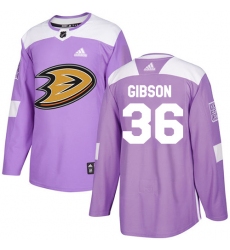Men's Adidas Anaheim Ducks #36 John Gibson Authentic Purple Fights Cancer Practice NHL Jersey
