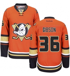 Men's Reebok Anaheim Ducks #36 John Gibson Premier Orange Third NHL Jersey