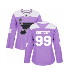 Women's St. Louis Blues #99 Wayne Gretzky Authentic Purple Fights Cancer Practice 2019 Stanley Cup Final Bound Hockey Jersey