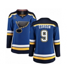 Women's St. Louis Blues #9 Shayne Corson Fanatics Branded Royal Blue Home Breakaway 2019 Stanley Cup Champions Hockey Jersey