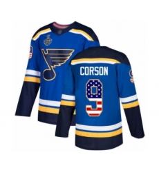 Youth St. Louis Blues #9 Shayne Corson Authentic Blue USA Flag Fashion 2019 Stanley Cup Final Bound Hockey Jersey