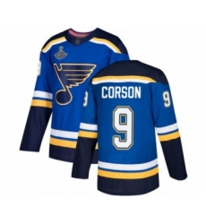 Youth St. Louis Blues #9 Shayne Corson Authentic Royal Blue Home 2019 Stanley Cup Champions Hockey Jersey