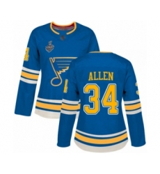 Women's St. Louis Blues #34 Jake Allen Authentic Navy Blue Alternate 2019 Stanley Cup Final Bound Hockey Jersey