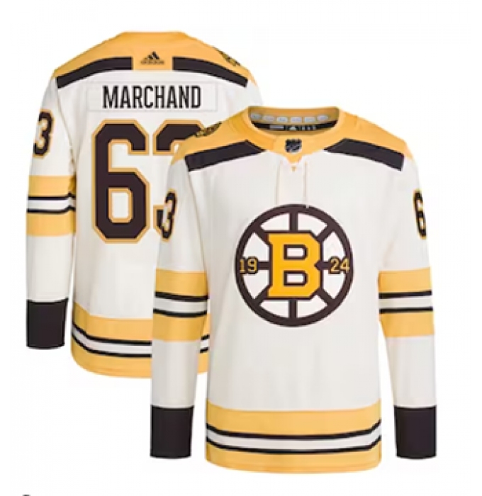 Men's Boston Bruins #63 Brad Marchand adidas Cream Primegreen Authentic Pro Player Jersey