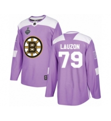 Youth Boston Bruins #79 Jeremy Lauzon Authentic Purple Fights Cancer Practice 2019 Stanley Cup Final Bound Hockey Jersey