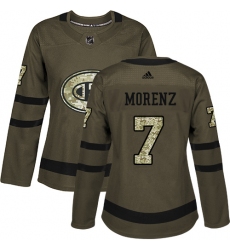 Women's Adidas Montreal Canadiens #7 Howie Morenz Authentic Green Salute to Service NHL Jersey