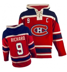 Men's Old Time Hockey Montreal Canadiens #9 Maurice Richard Authentic Red Sawyer Hooded Sweatshirt NHL Jersey