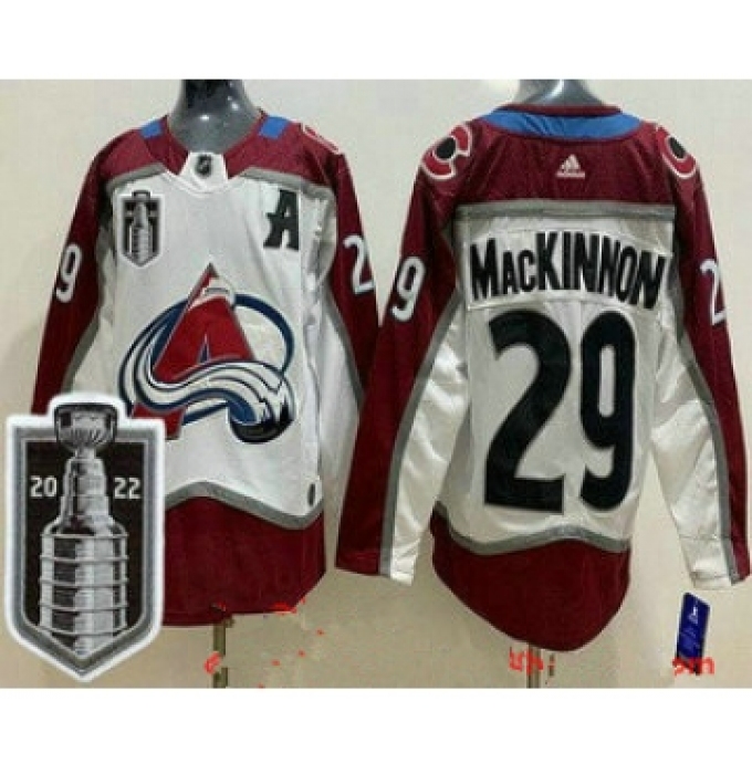 Men's Colorado Avalanche #29 Nathan MacKinnon White 2022 Stanley Cup Stitched Jersey