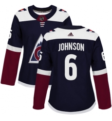 Women's Adidas Colorado Avalanche #6 Erik Johnson Authentic Navy Blue Alternate NHL Jersey