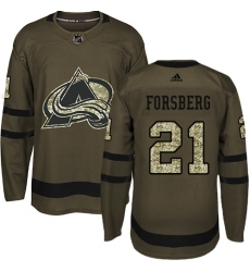 Men's Adidas Colorado Avalanche #21 Peter Forsberg Authentic Green Salute to Service NHL Jersey