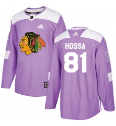 Youth Adidas Chicago Blackhawks #81 Marian Hossa Authentic Purple Fights Cancer Practice NHL Jersey