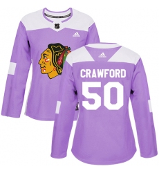 Women's Adidas Chicago Blackhawks #50 Corey Crawford Authentic Purple Fights Cancer Practice NHL Jersey