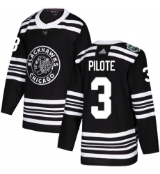 Youth Adidas Chicago Blackhawks #3 Pierre Pilote Authentic Black 2019 Winter Classic NHL Jersey