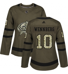 Women's Adidas Columbus Blue Jackets #10 Alexander Wennberg Authentic Green Salute to Service NHL Jersey