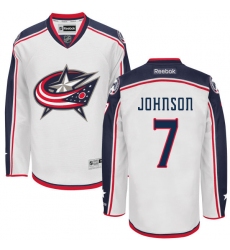 Men's Reebok Columbus Blue Jackets #7 Jack Johnson Authentic White Away NHL Jersey