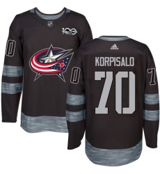 Men's Adidas Columbus Blue Jackets #70 Joonas Korpisalo Authentic Black 1917-2017 100th Anniversary NHL Jersey