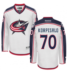 Men's Reebok Columbus Blue Jackets #70 Joonas Korpisalo Authentic White Away NHL Jersey