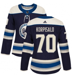 Women's Adidas Columbus Blue Jackets #70 Joonas Korpisalo Authentic Navy Blue Alternate NHL Jersey