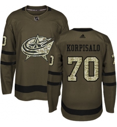 Youth Adidas Columbus Blue Jackets #70 Joonas Korpisalo Premier Green Salute to Service NHL Jersey