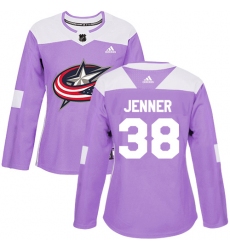 Women's Adidas Columbus Blue Jackets #38 Boone Jenner Authentic Purple Fights Cancer Practice NHL Jersey