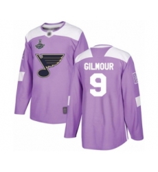 Youth St. Louis Blues #9 Doug Gilmour Authentic Purple Fights Cancer Practice 2019 Stanley Cup Champions Hockey Jersey