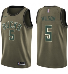 Men's Nike Milwaukee Bucks #5 D. J. Wilson Swingman Green Salute to Service NBA Jersey