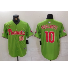 Men's Philadelphia Phillies #10 JT Realmuto Number Green With Stitched Cool Base Nike Jersey