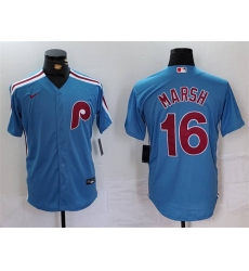 Men's Philadelphia Phillies #16 Brandon Marsh Blue Cool Base Stitched Jersey